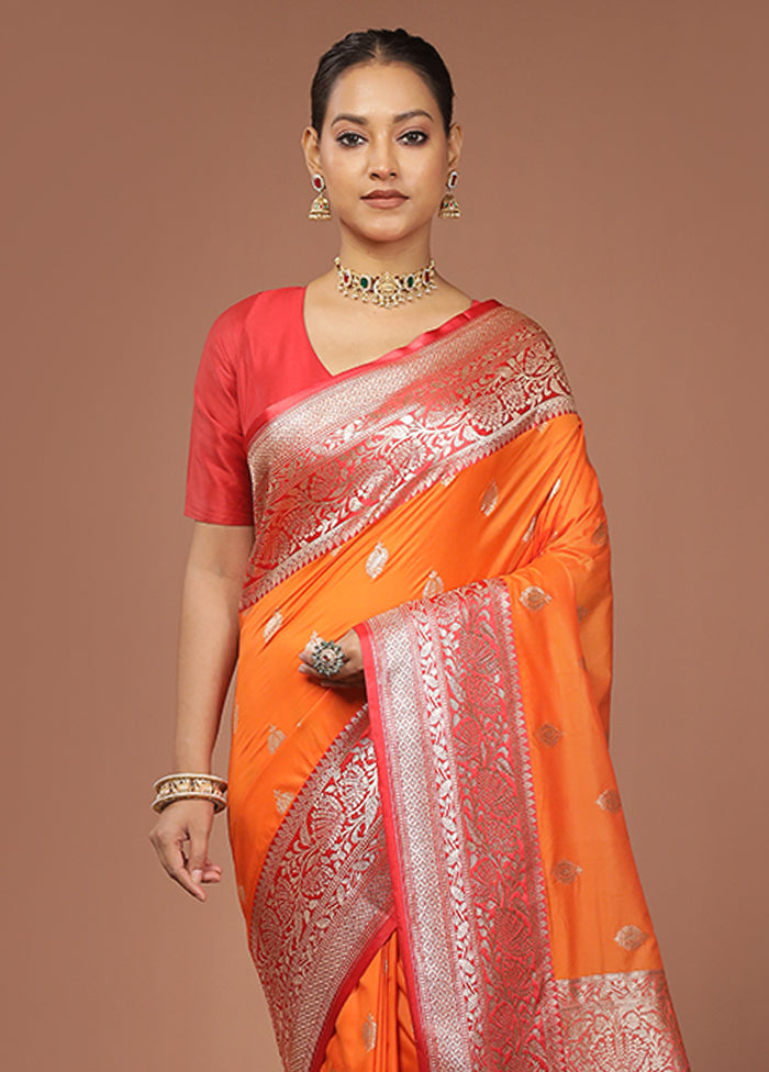Rust Katan Silk Saree With Blouse Piece