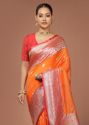 Rust Katan Silk Saree With Blouse Piece