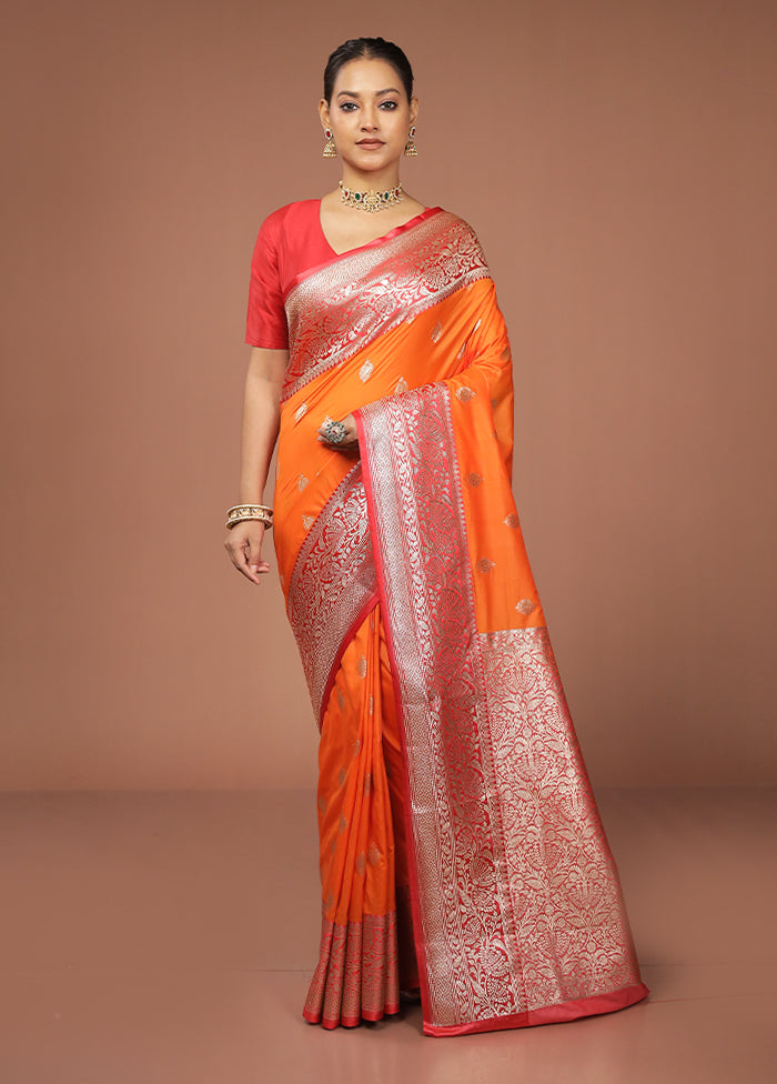 Rust Katan Silk Saree With Blouse Piece