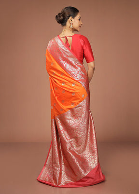 Rust Katan Silk Saree With Blouse Piece