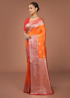 Rust Katan Silk Saree With Blouse Piece
