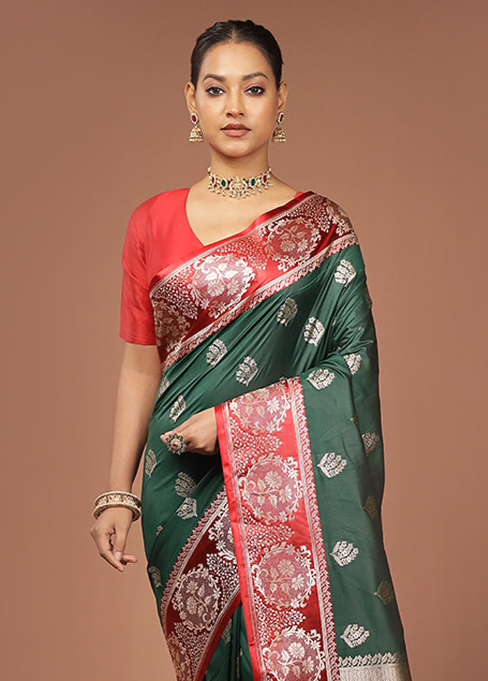 Green Katan Silk Saree With Blouse Piece