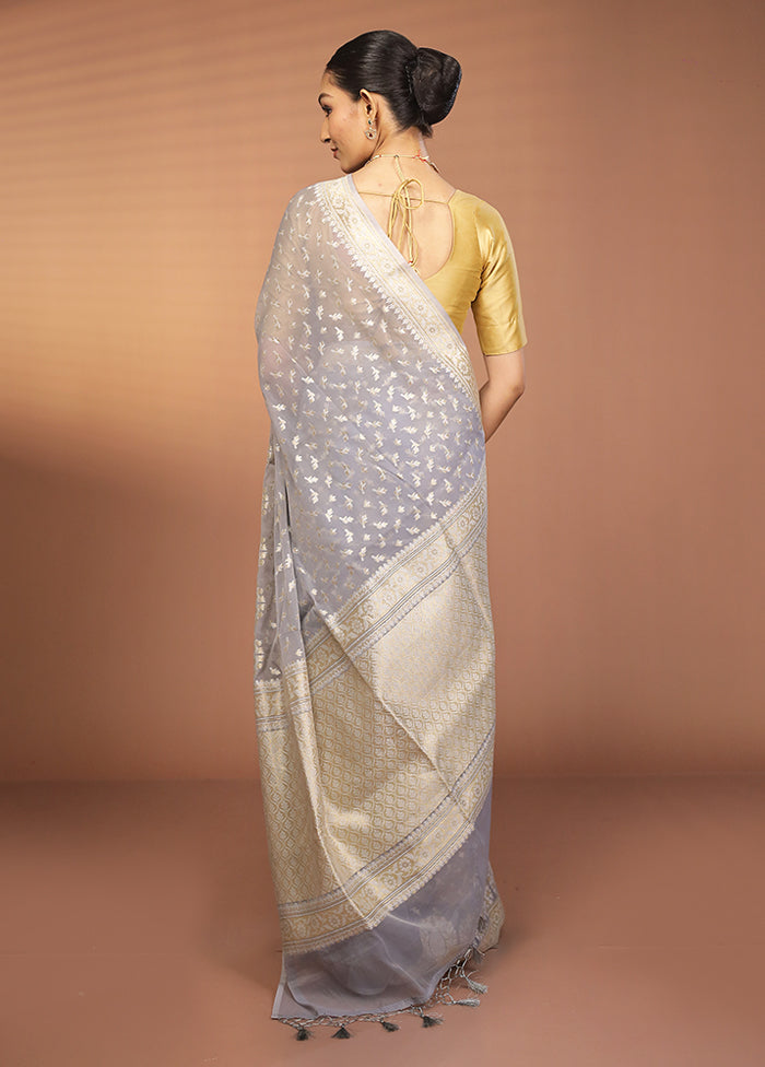 Grey Kora Silk Saree With Blouse Piece