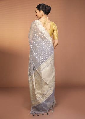 Grey Kora Silk Saree With Blouse Piece