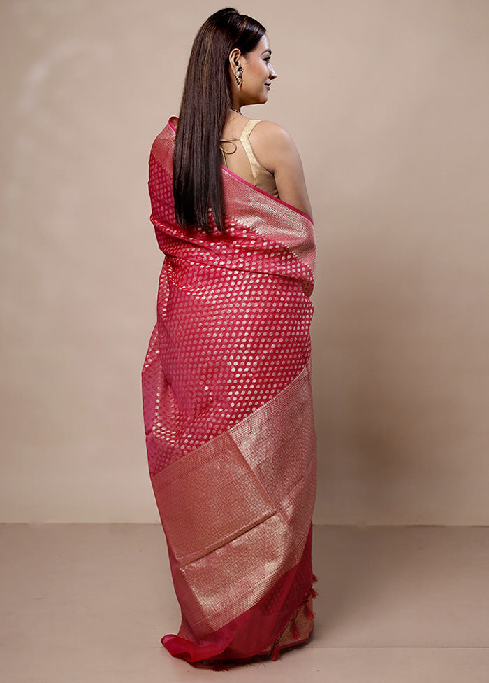 Pink Kora Silk Saree With Blouse Piece