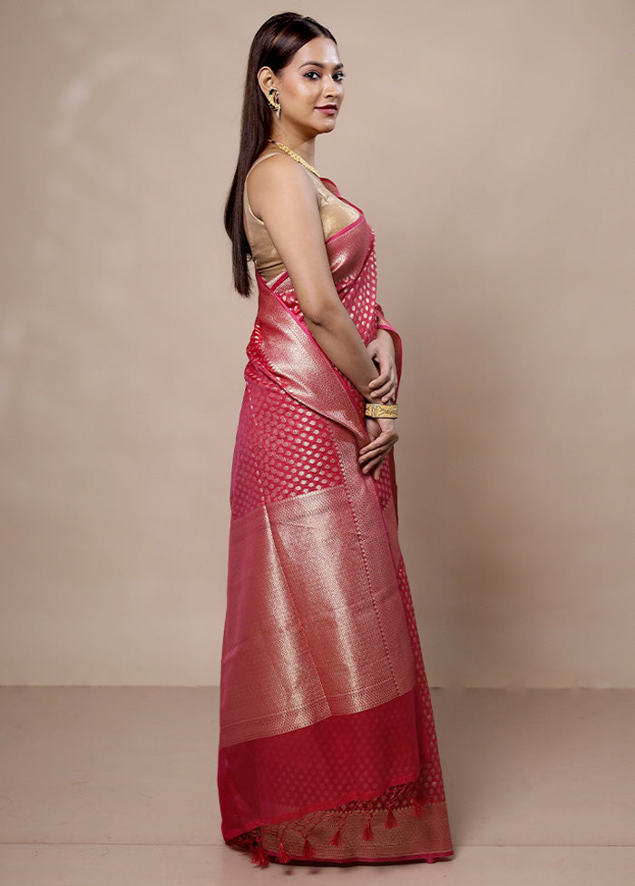 Pink Kora Silk Saree With Blouse Piece