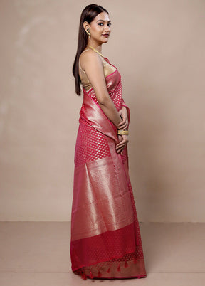 Pink Kora Silk Saree With Blouse Piece