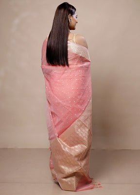 Pink Kora Silk Saree With Blouse Piece