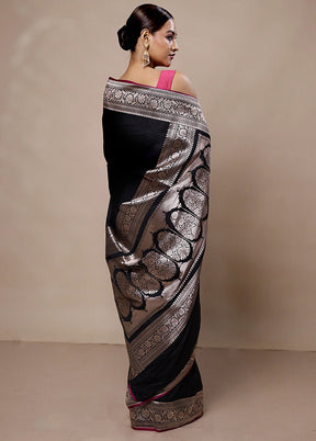 Black Katan Silk Saree With Blouse Piece