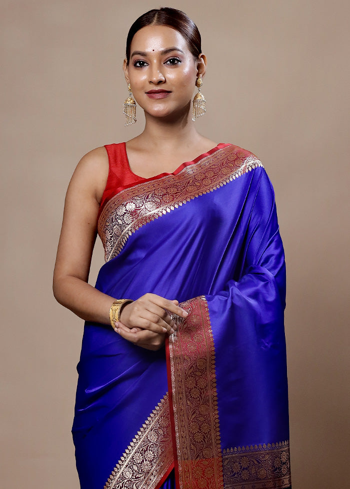 Blue Banarasi Silk Saree With Blouse Piece