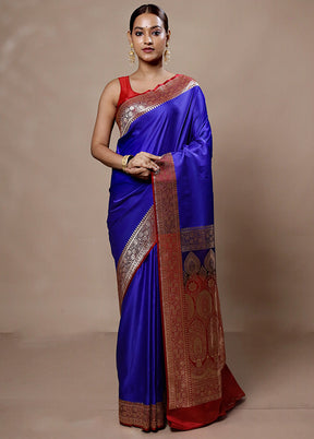 Blue Banarasi Silk Saree With Blouse Piece