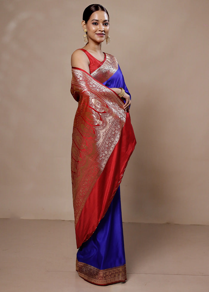 Blue Banarasi Silk Saree With Blouse Piece