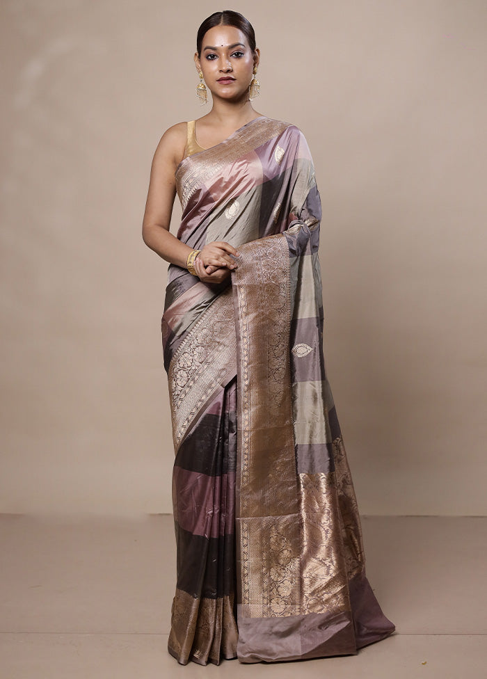 Grey Handloom Katan Pure Silk Saree With Blouse Piece