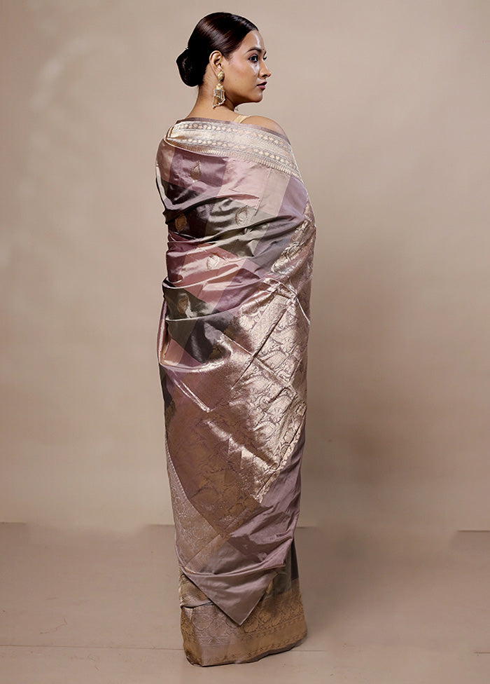 Grey Handloom Katan Pure Silk Saree With Blouse Piece