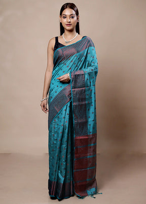 Blue Dupion Silk Saree With Blouse Piece