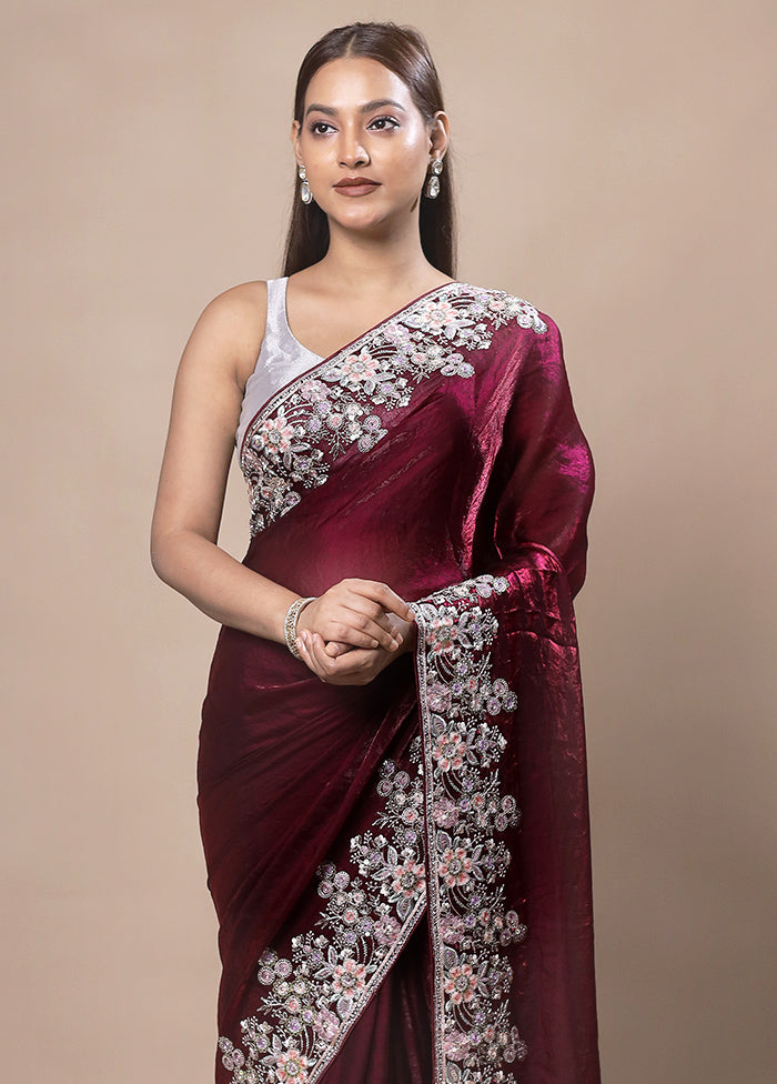 Maroon Silk Saree With Blouse Piece