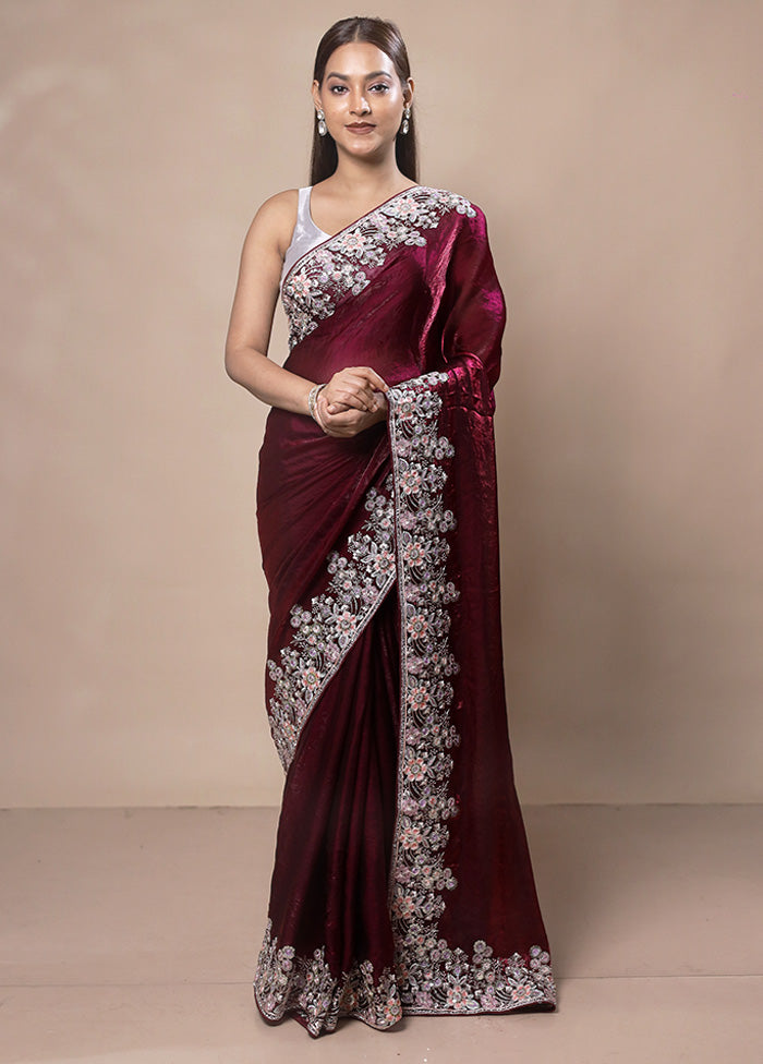 Maroon Silk Saree With Blouse Piece