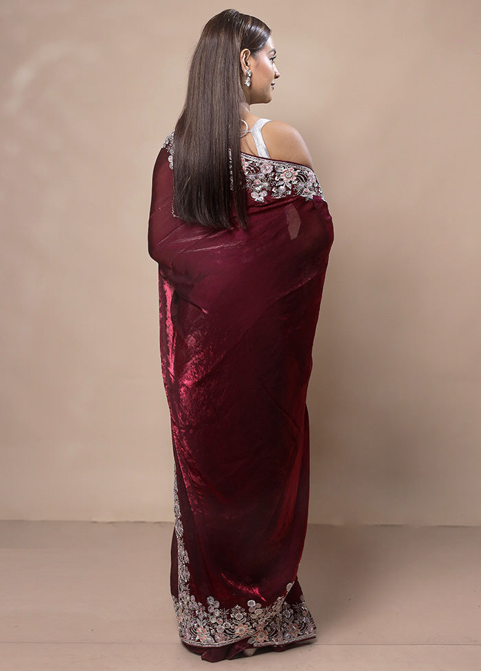 Maroon Silk Saree With Blouse Piece