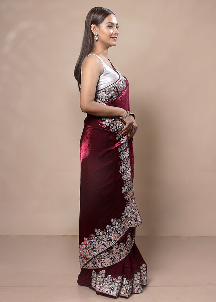 Maroon Silk Saree With Blouse Piece