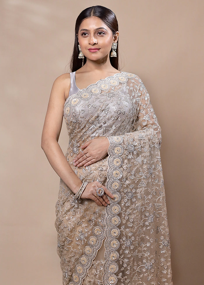 Grey Handloom Pure Silk Saree With Blouse Piece