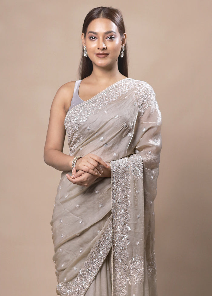 Grey Silk Saree With Blouse Piece