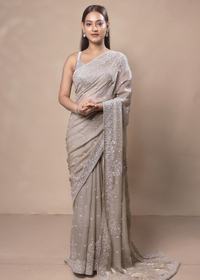 Grey Silk Saree With Blouse Piece