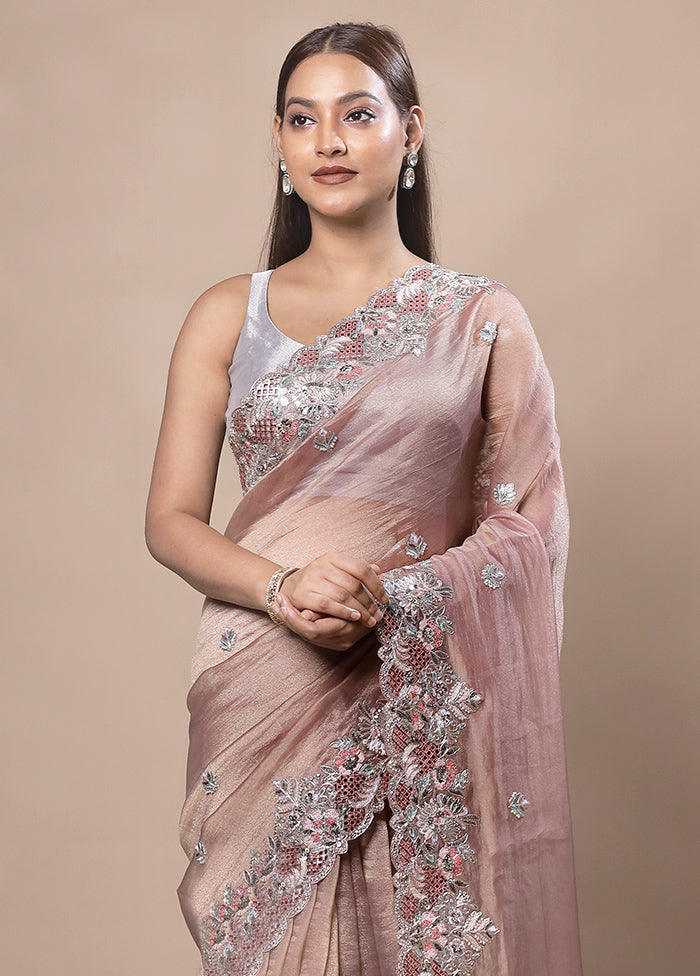 Peach Silk Saree With Blouse Piece