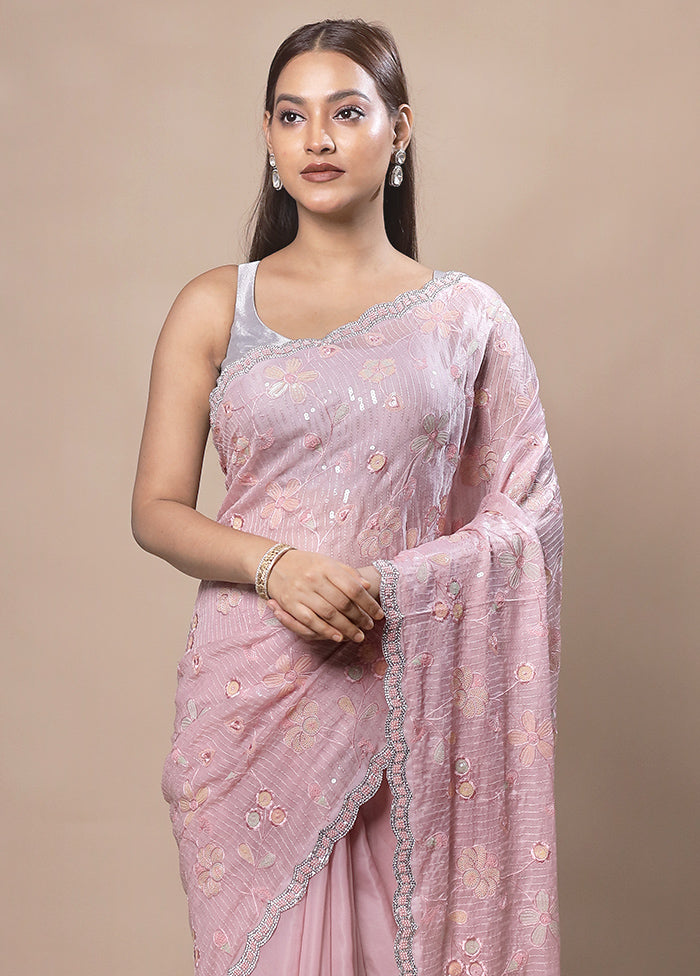 Pink Silk Saree With Blouse Piece