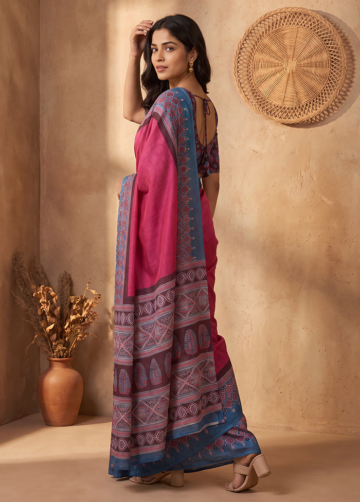 Pink Printed Silk Saree Without Blouse Piece