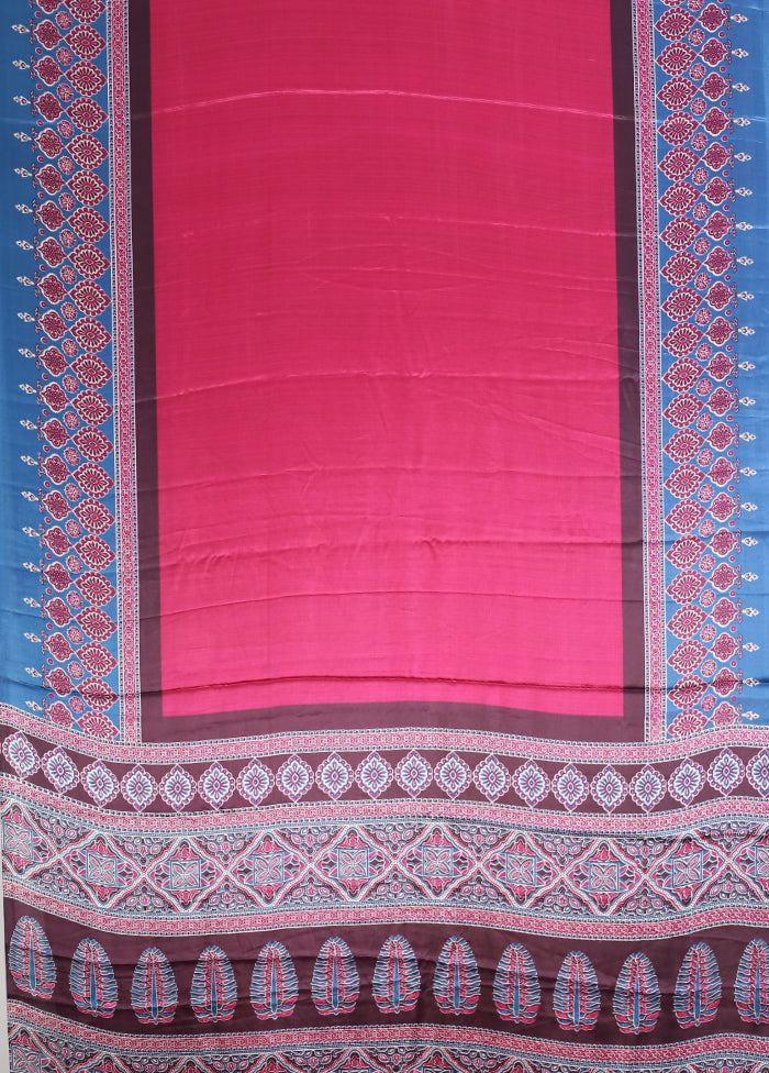 Pink Printed Silk Saree Without Blouse Piece