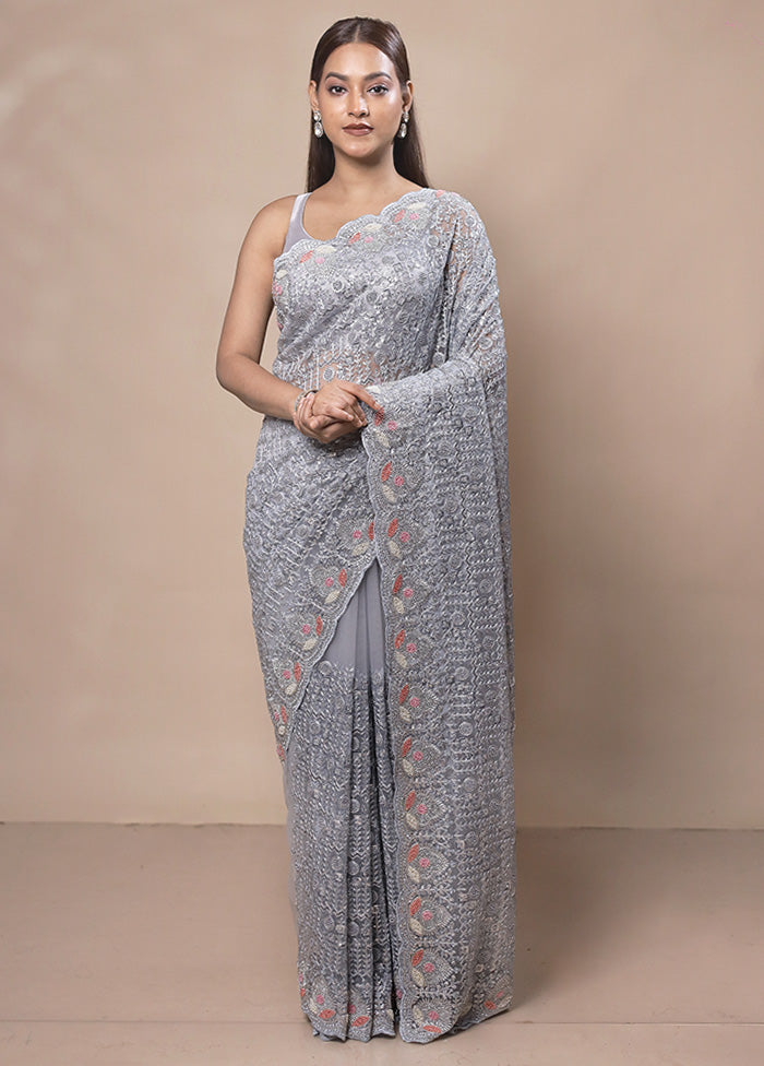 Grey Handloom Tissue Pure Silk Saree With Blouse Piece