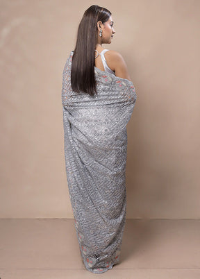 Grey Handloom Tissue Pure Silk Saree With Blouse Piece