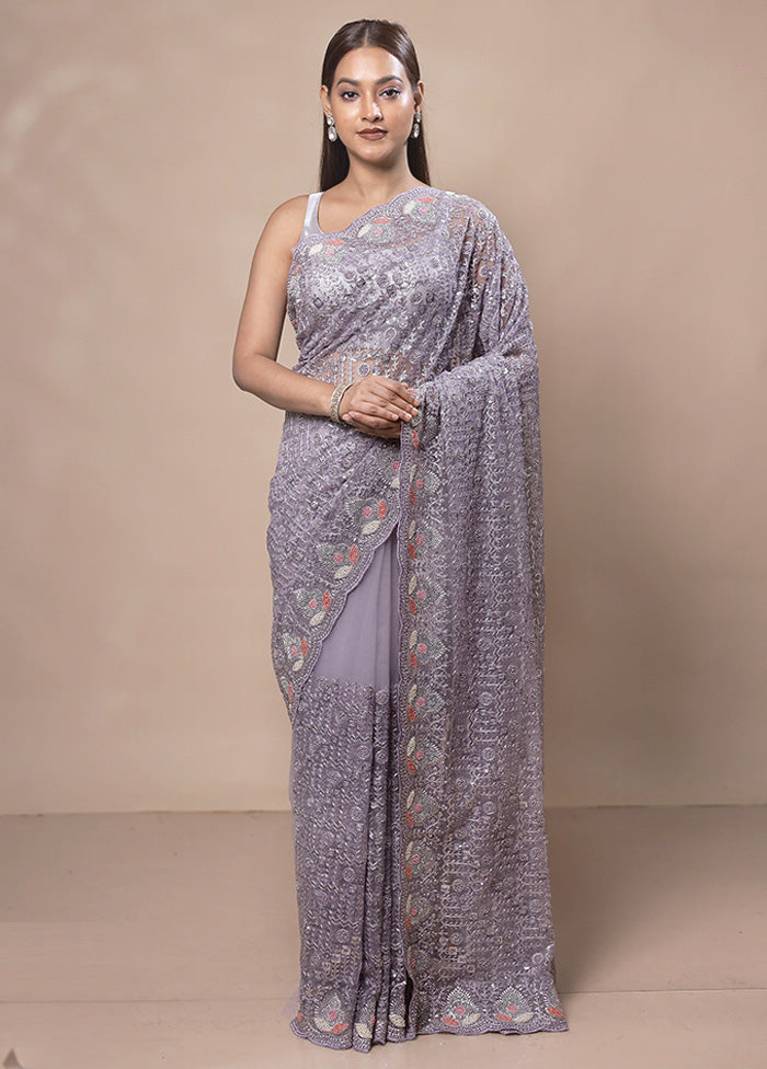 Purple Handloom Tissue Pure Silk Saree With Blouse Piece