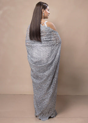 Grey Handloom Tissue Pure Silk Saree With Blouse Piece