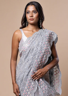 Grey Pure Handloom Silk Saree With Blouse Piece