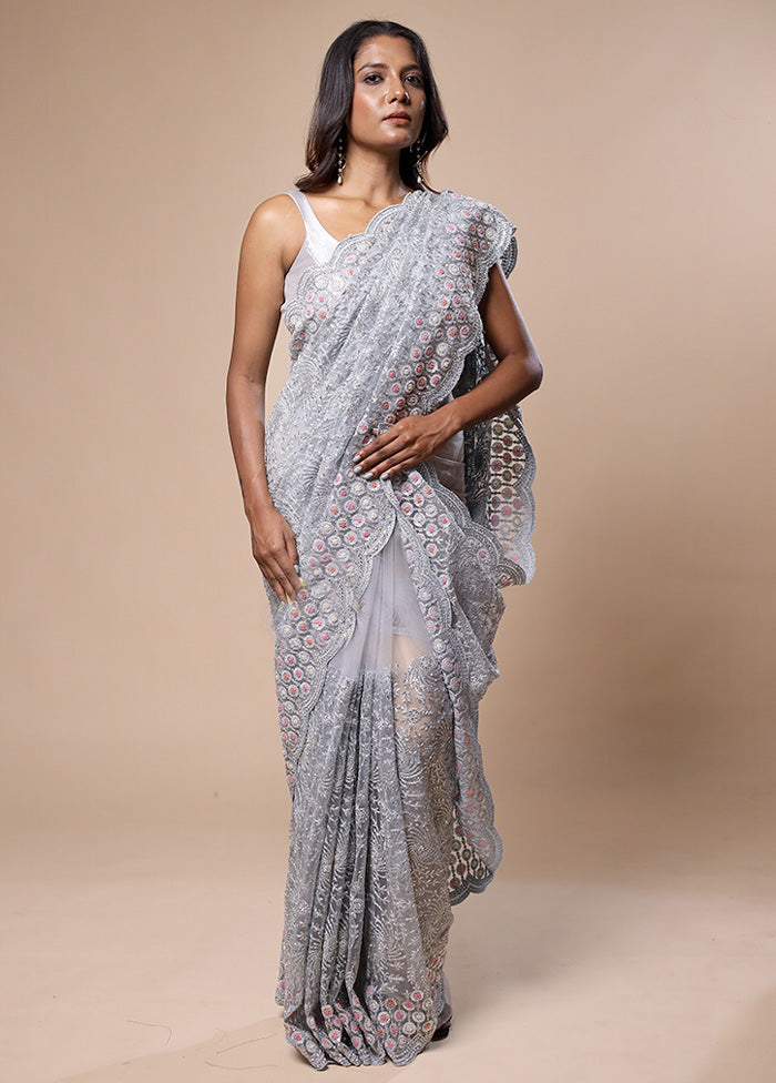 Grey Pure Handloom Silk Saree With Blouse Piece