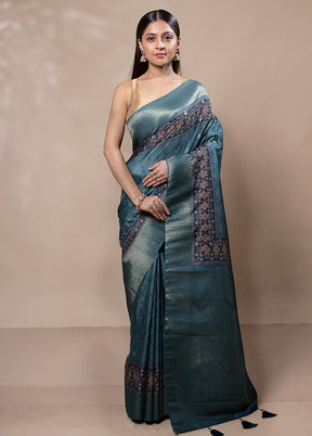 Green Dupion Silk Saree With Blouse Piece