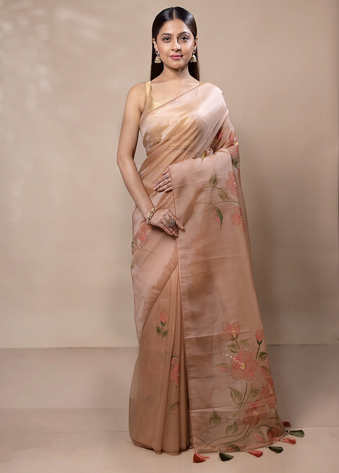 Cream Organza Saree With Blouse Piece