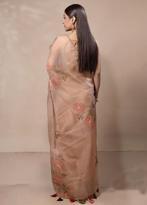 Cream Organza Saree With Blouse Piece