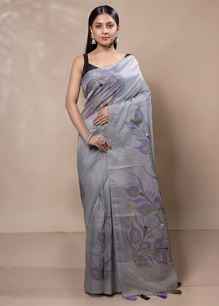 Grey Organza Saree With Blouse Piece