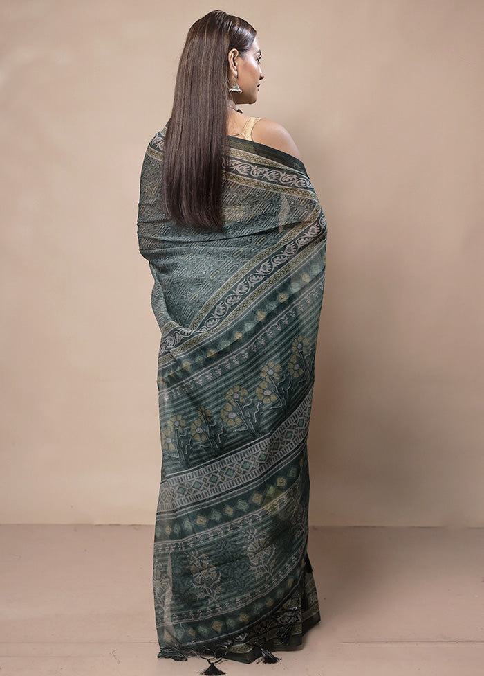 Green Dupion Silk Saree With Blouse Piece