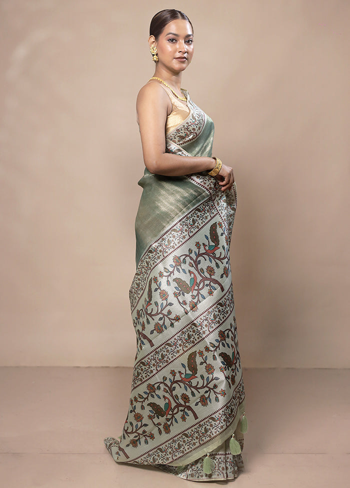 Green Tissue Silk Saree With Blouse Piece