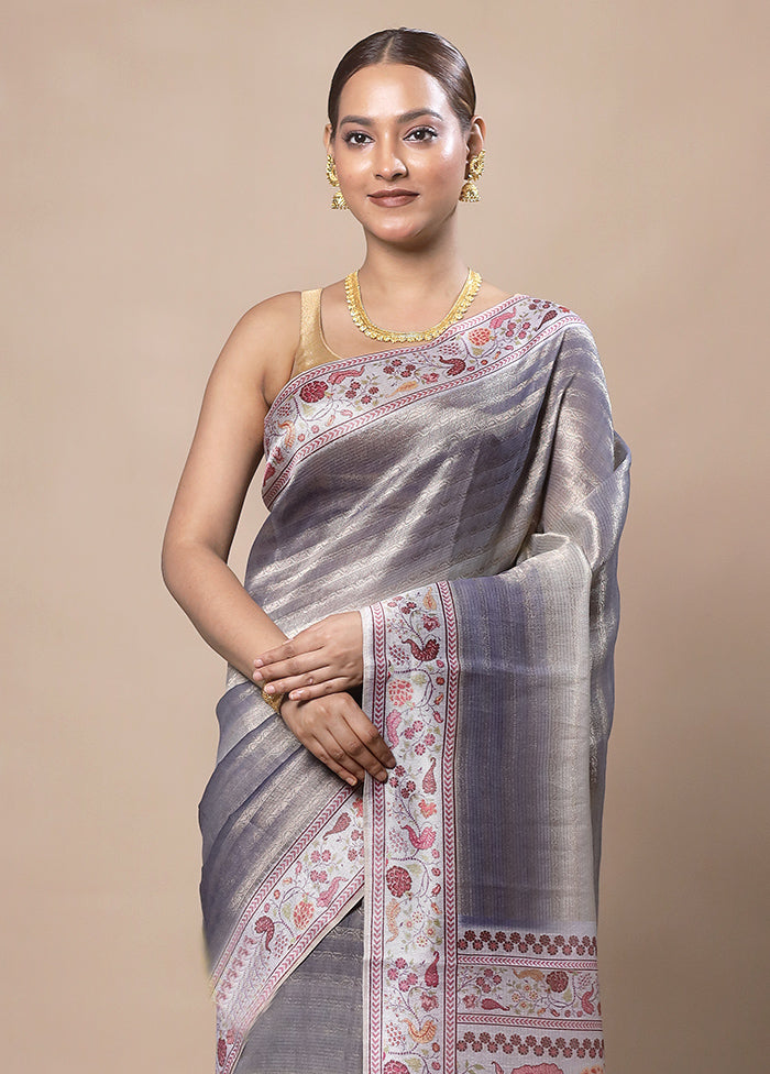 Grey Tissue Silk Saree With Blouse Piece