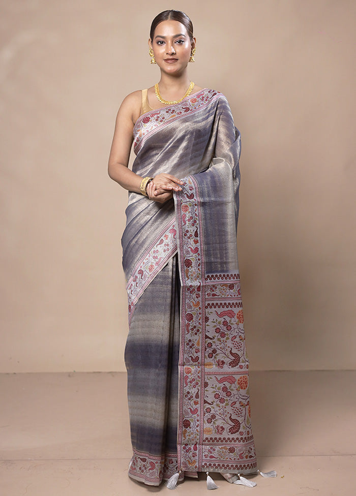 Grey Tissue Silk Saree With Blouse Piece