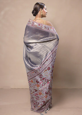 Grey Tissue Silk Saree With Blouse Piece