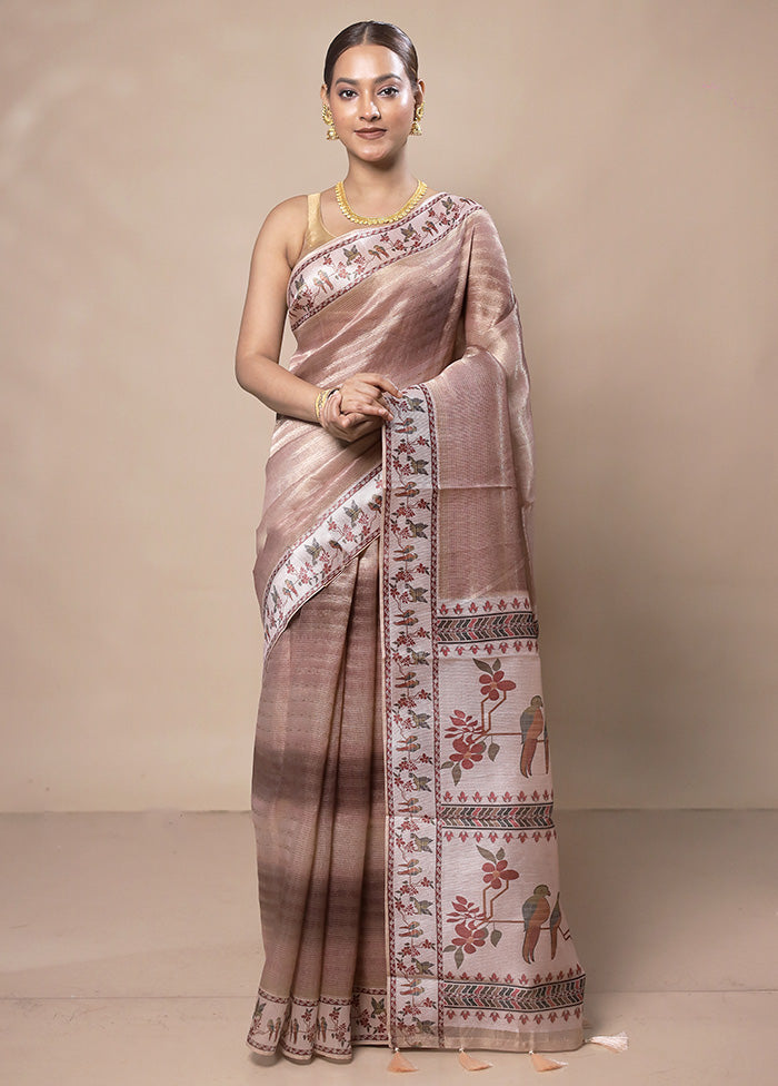 Peach Tissue Silk Saree With Blouse Piece