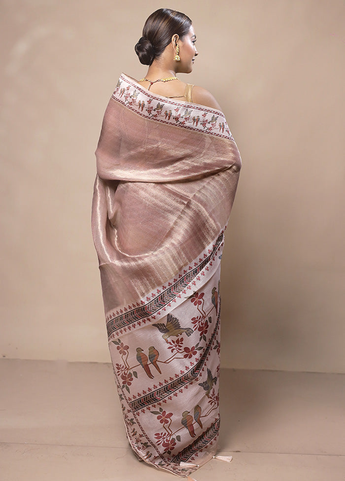 Peach Tissue Silk Saree With Blouse Piece