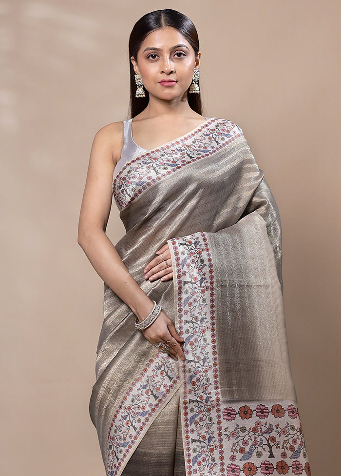 Grey Tissue Silk Saree With Blouse Piece