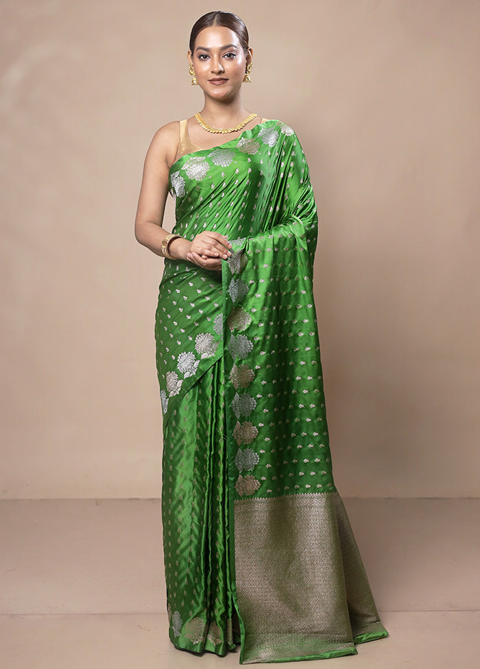 Green Katan Silk Saree With Blouse Piece