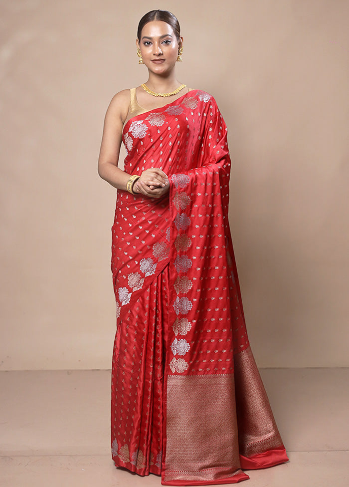 Red Katan Silk Saree With Blouse Piece